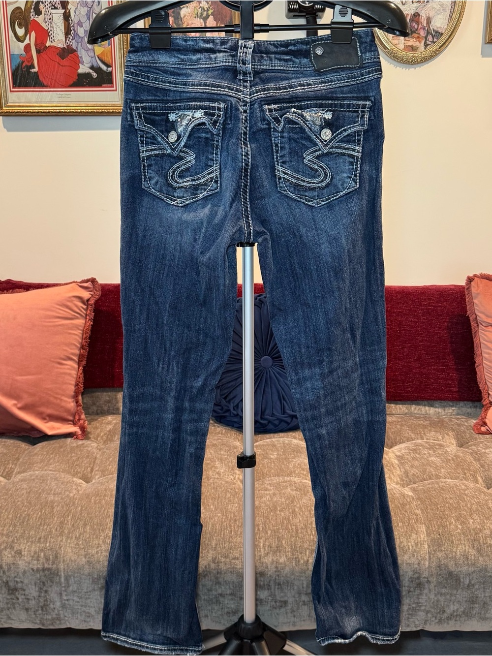 Silver Jeans Y2K Dark Wash Boot Cut Jeans with Embroidered Back Pockets